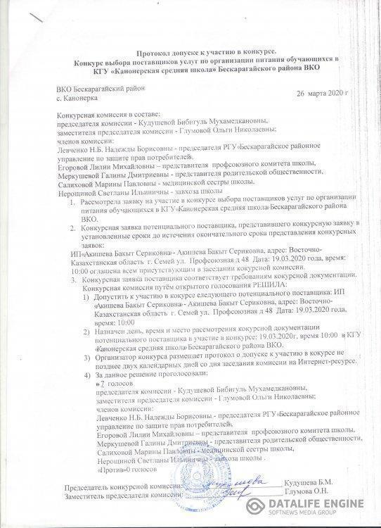 Протокол об итогах конкурса