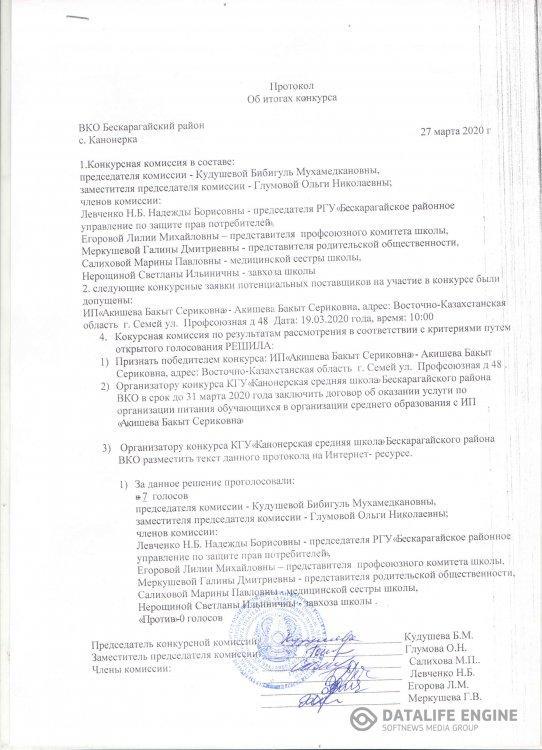 Протокол об итогах конкурса