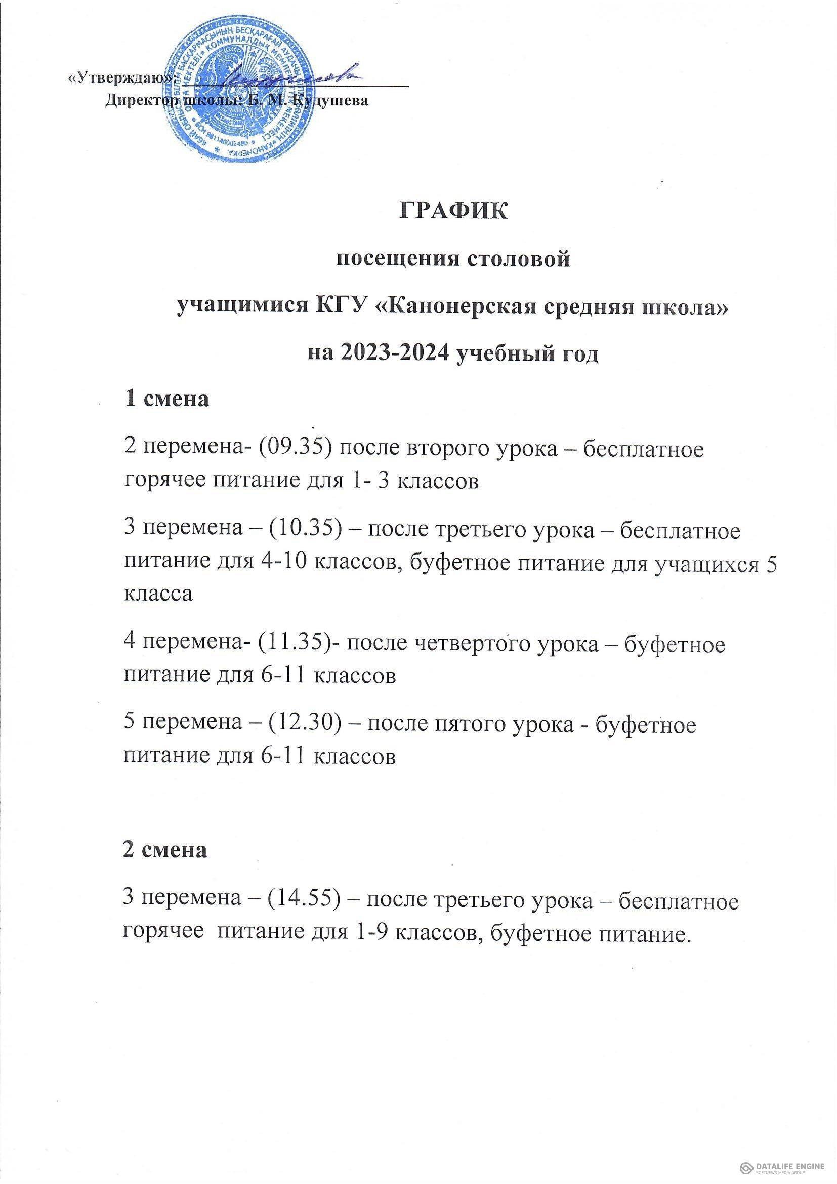 График посещения столовой